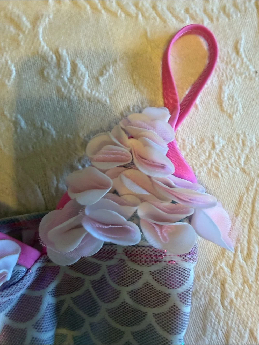 Girls' Mermaid Scale One-Piece Swimsuit with Pink Tutu and Flower Straps 18 mo